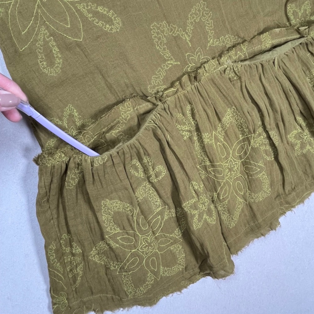 Free People Picking Petals Mini Dress Women XS Olive Green Floral Drop Waist - Picture 10 of 10
